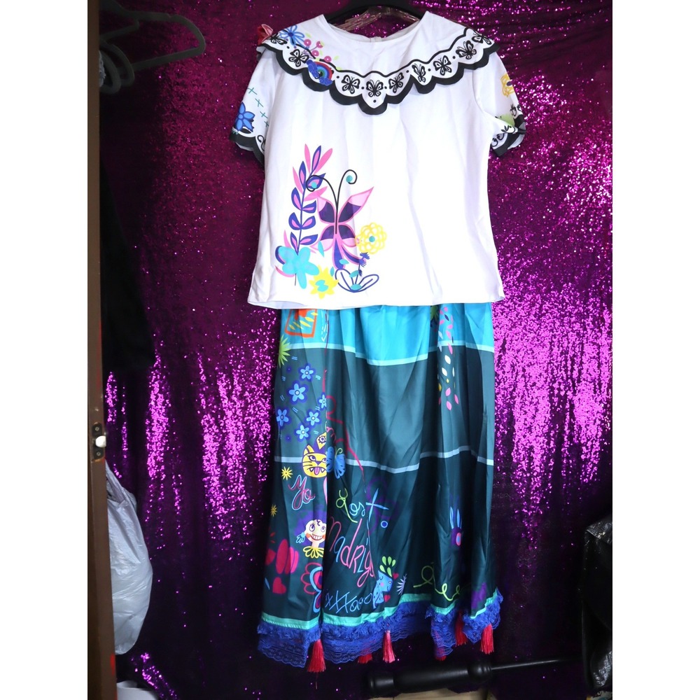 White Teal Costume Set XL Encanto Mirabel Women Madrigal Cosplay Halloween Party
